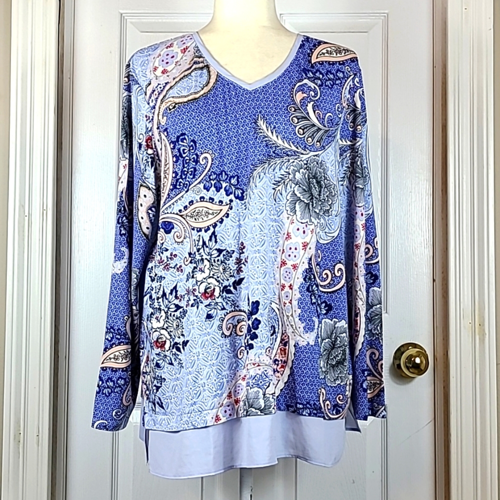 Chico's Paisley and Floral Chiffon Trimmed Blouse